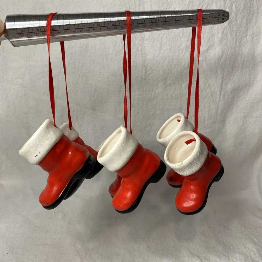 Set Of‎ 3 Kurt Adler Santa Boots Christmas Ornaments Please See Pictures